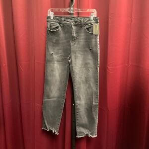 Kendall & Kylie Women's Distressed The Icon High Rise Straight Black Jeans